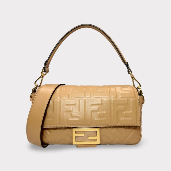 Fendi Handbags - Fendi Nappa FF 1974 Embossed Baguette Bag Beige